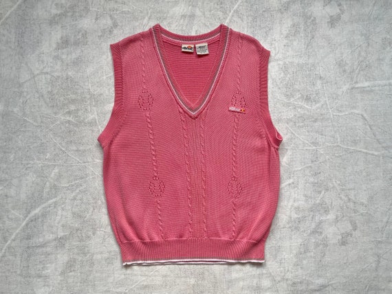 Vintage Pink Cotton Sweater Vest / Ellesse / 80s … - image 1