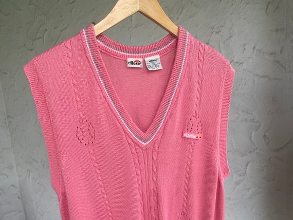 Vintage Pink Cotton Sweater Vest / Ellesse / 80s … - image 2