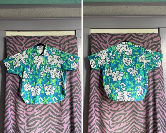 80s Esprit Neon Hawaiian Shirt / Boxy Cotton Aloh… - image 10