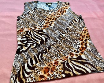 Y2K Leopard Print Knit Shell Top / Vintage Animal Print Y2K Leopard Print Knit Shell Top / Vintage Animal Print