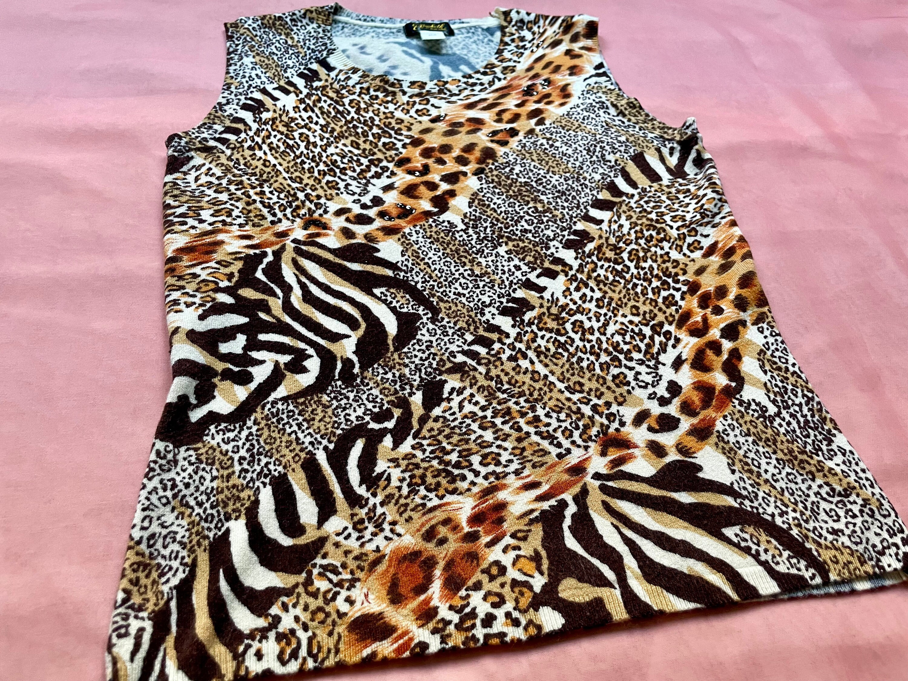 Y2K Leopard Print Knit Shell Top / Vintage Animal Print Y2K Leopard Print Knit Shell Top / Vintage Animal Print