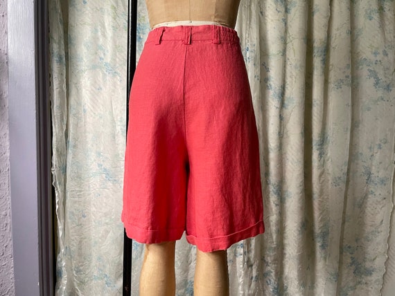 80s Baggy Pleat Front Linen Shorts 27 Waist / Vin… - image 3