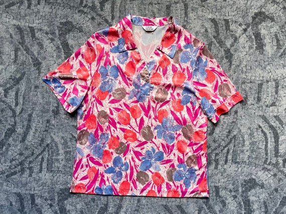 80s Abstract Short Sleeve Blouse / 1980s Floral W… - image 6