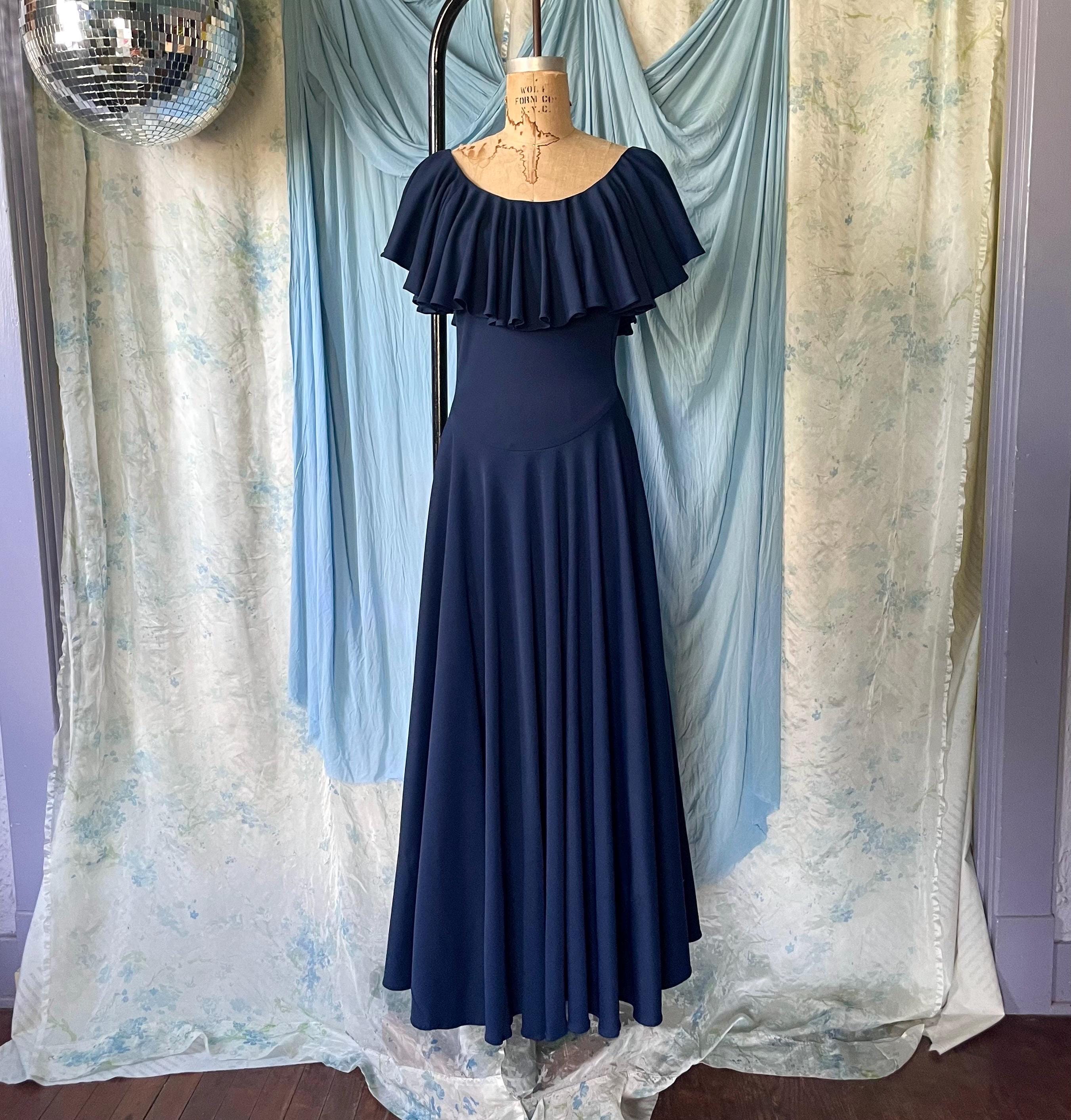 Navy Blue Ruffled Maxi Dress - Etsy