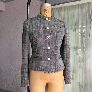 Vintage Black & White Tweed Fitted Jacket Small / 90s Minimalist Boucle Womens Cropped Blazer / 1990s Preppy Office Tailored Jacket Clueless