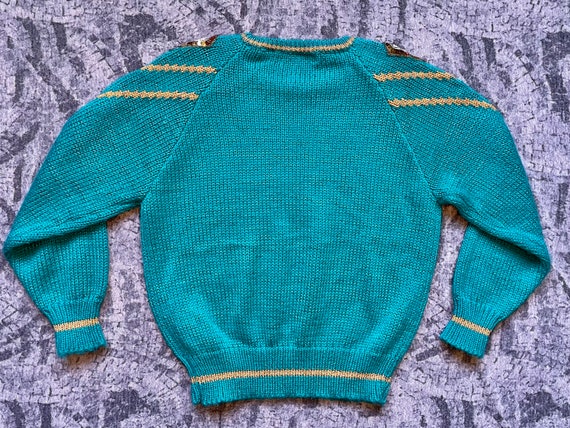 80s Metallic Turquoise Embellished Sweater / 1980… - image 10