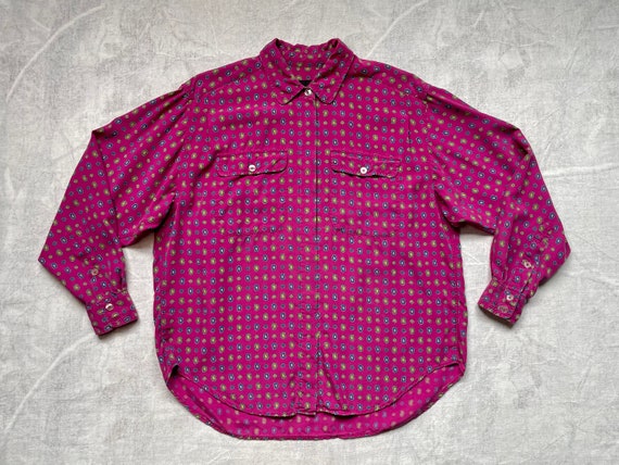90s Fuchsia Long Sleeve Button Up / Pink Paisley … - image 3