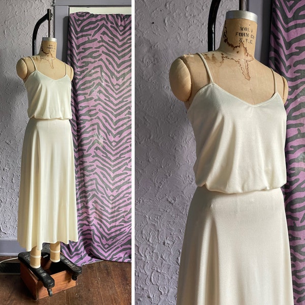 70s Disco Grecian Dress / Ivory Cream Greek Goddess Dress / Plain Simple Wedding Dress / Minimalist Midi Dress / Off White Casual Short
