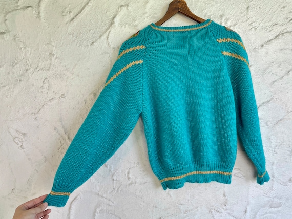 80s Metallic Turquoise Embellished Sweater / 1980… - image 8