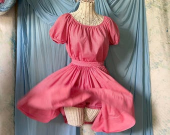 vintage square dance outfit w/ bloomers XS / red & white gingham skirt and blouse matching set / 1950s patio set 25” waist / prairiecore