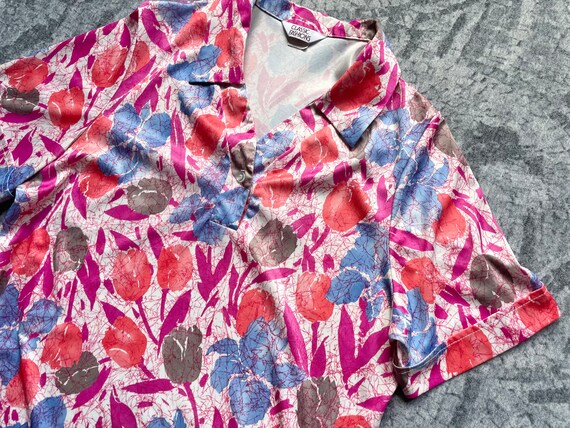 80s Abstract Short Sleeve Blouse / 1980s Floral W… - image 9