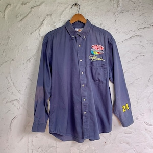 90s Y2k Vintage NASCAR Long Sleeve Button Down Shirt / Winner’s Circle Jeff Gordon DuPont Motorsports / Navy Blue Cotton Work Shirt /  XL