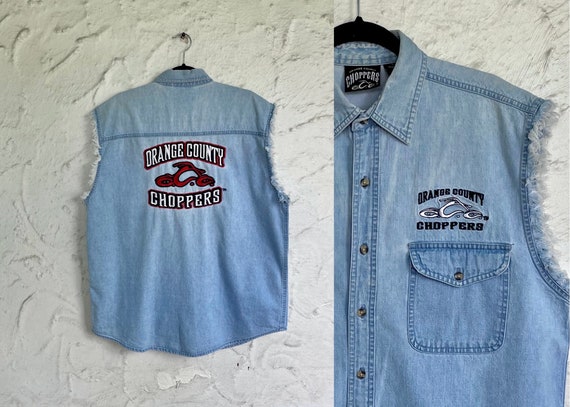 Vintage Biker Cut Off Denim Shirt / 90s Motorcycl… - image 1