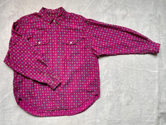 90s Fuchsia Long Sleeve Button Up / Pink Paisley … - image 6