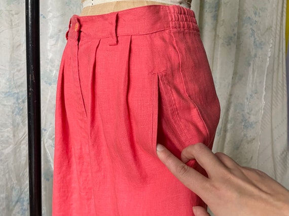 80s Baggy Pleat Front Linen Shorts 27 Waist / Vin… - image 5