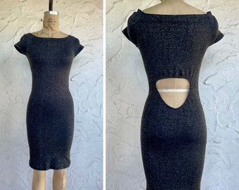 Y2K BEBE Cutout Bodycon Dress / 00s Stretchy Minidress / Lurex Metallic Gold Dress / Spandex Dress / 2000s Vintage Party Dress / Medium
