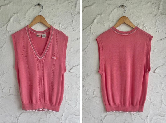 Vintage Pink Cotton Sweater Vest / Ellesse / 80s … - image 5