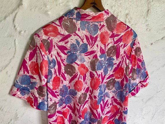 80s Abstract Short Sleeve Blouse / 1980s Floral W… - image 5