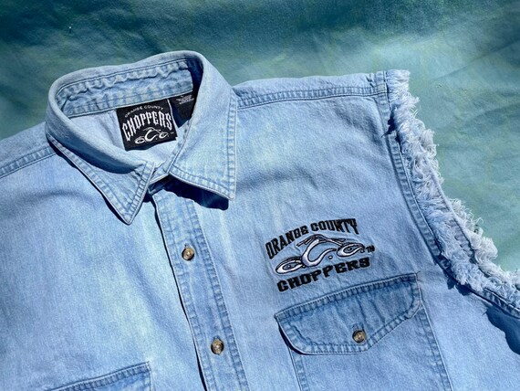 Vintage Biker Cut Off Denim Shirt / 90s Motorcycl… - image 5