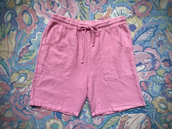 70s 80s Pastel Pink Beach Shorts / 1980s Vintage Berm… - Gem