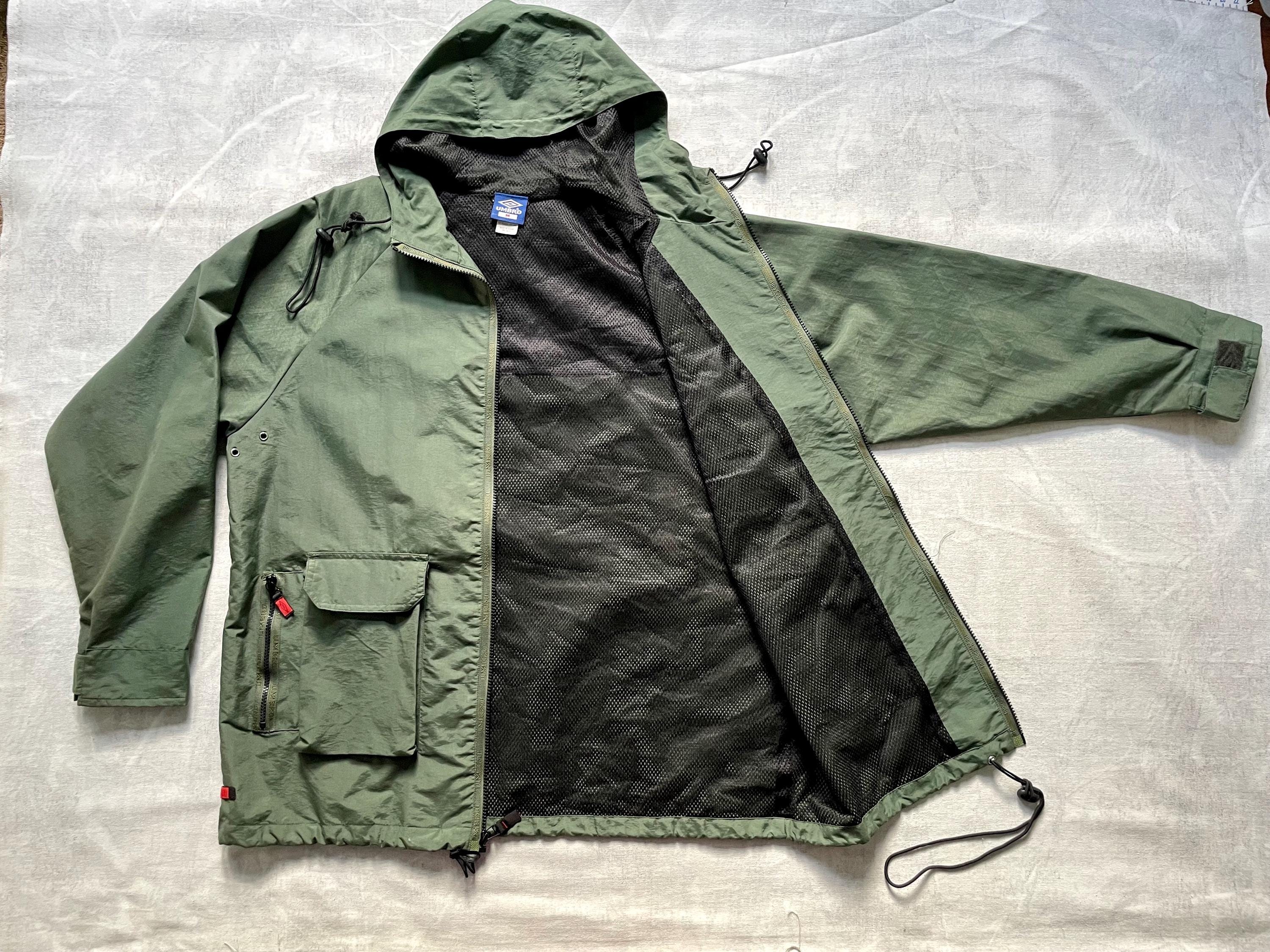90s Umbro Nylon Hooded Full Zip Jacket Medium / Vintage Olive 