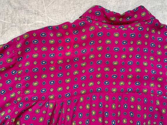 90s Fuchsia Long Sleeve Button Up / Pink Paisley … - image 9