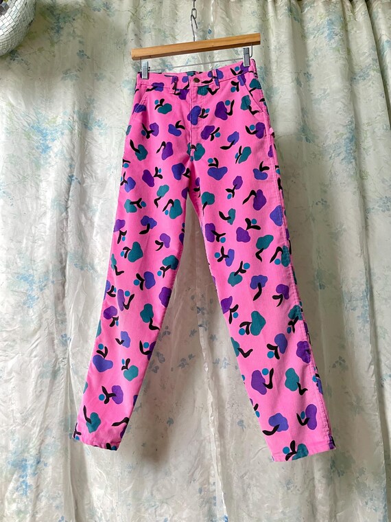80s pink floral corduroy pants xs / vintage OshKosh B… - Gem