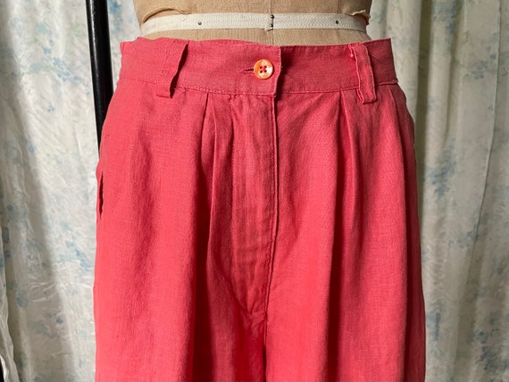 80s Baggy Pleat Front Linen Shorts 27 Waist / Vin… - image 4