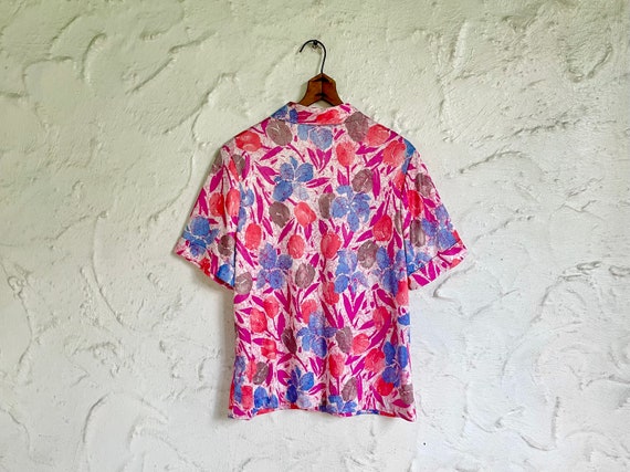 80s Abstract Short Sleeve Blouse / 1980s Floral W… - image 4