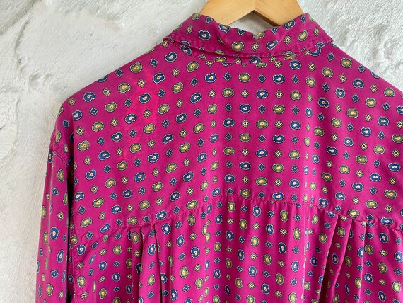 90s Fuchsia Long Sleeve Button Up / Pink Paisley … - image 10