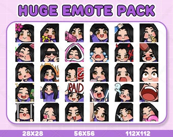 30x MEGA PACK Black Brown Hair Emotes, Emojis, Sub Emotes for Twitch, Youtube, Discord, Cute Emotes, Chibi Emotes, Anime Emotes, Emotes