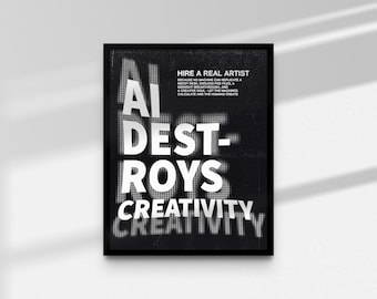 Anti-AI-konst, Anti-AI-affisch, Stoppa AI-konst, Anlita konstnärer, Väggkonst, Anti-AI-uttalande, Stoppa AI-väggskylt, Konstnärlig protestaffisch