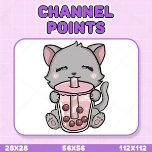 1x Boba Cat Channel Point Emote, Emojis, Sub Emotes for Twitch Youtube Discord, Cute Channel Points, Chibi Emotes, Stream Channel Points