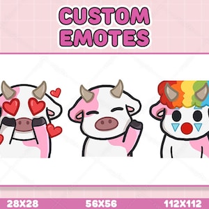 3x Pink Cow Emotes, Emojis, Sub Emotes for Twitch, Youtube, Discord, Cute Emotes, Chibi Emotes, Anime Emotes, Stream Emotes, Cow Emotes