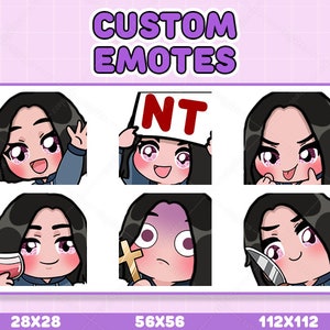 6x Girl Dark Short Hair Emotes, Emojis, Sub Emotes for Twitch, Youtube, Discord, Cute Emotes, Chibi Emotes, Anime Emotes, Stream Emotes