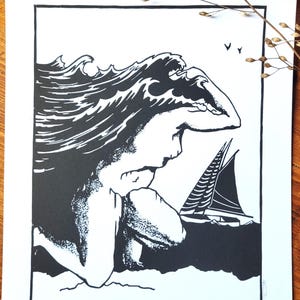 Linocut woman &quot;Storm&quot; format 24x30 cm