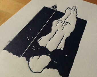 Linocut woman "The diver"