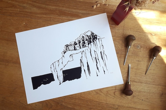 Linogravure femme "L'Arche" format A3