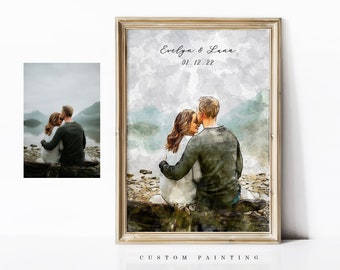 Custom Watercolor Couple Portrait Painting From Photo, Anniversary Gifts, Couple Gifts, Mother's Day Gifts, Memorial Gifts, Gift For Him