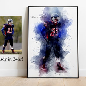 Aangepaste schilderij portret van foto, aquarel schilderij afdrukken op canvas klaar om op te hangen, voetbal moeder geschenken, honkbal moeder geschenken, cadeau voor moeder