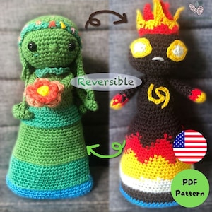 Crochet Pattern - Reversible Mother Earth Doll, Moana, Te Ka Te Fiti, Volcano Doll, Earth, Mother Nature, Pachamama