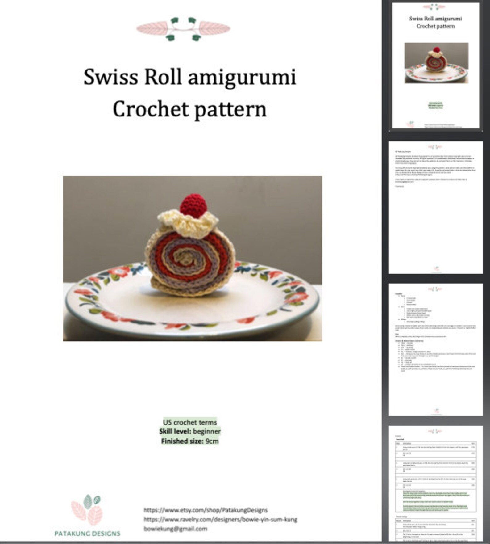 Crochet Pattern Swiss Roll, Cake Roll, Dessert Amigurumi, Sweets