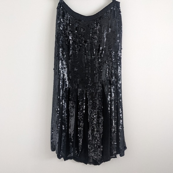 Sequined Net Maxi Skirt With Handmade Silk Fringes