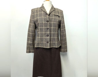 VINTAGE Pendleton Brown Wool Plaid Skirt Suit with Blazer 10