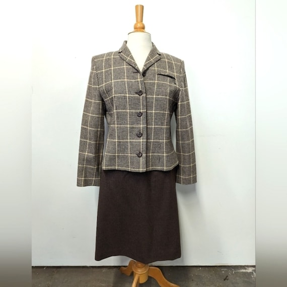 VINTAGE Pendleton Brown Wool Plaid Skirt Suit wit… - image 1
