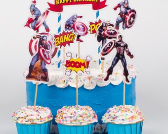 Cake Topper In The Style Of, CAPTAIN AMERICA, New Design 2023, Delivery Before 1 pm , Next Day, Available .