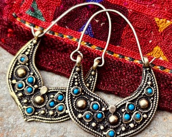 Tribal hoops, vintage ethnic earrings, Tribal fusion belly dance jewelry, Ethnic boho hoops, Oriental asian style, Afghan tribes jewelry