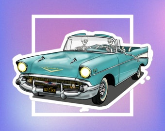 LGBTQ Stickers: Retro Car with Skeletons