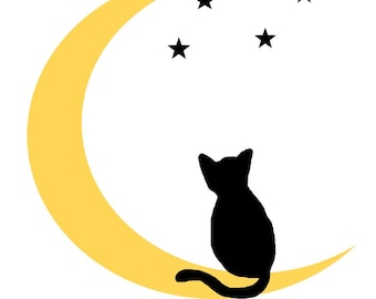 Goth Black Cat Moon Stickers