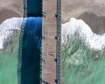Beach Canvas Print, Aerial Ocean Canvas, Modern Coastal Wall Art, Prints, Santa Cruz Beach